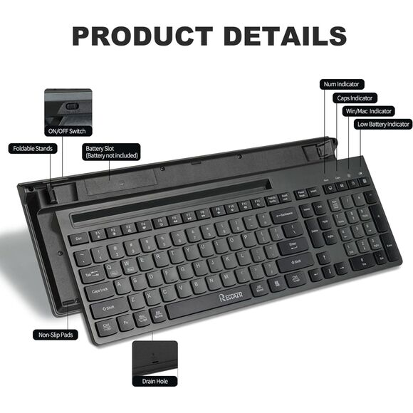 RECCAZR Wireless Keyboard and Mouse Combo, 2.4Ghz  with Phone Tablet Holder - Picture 6 of 8